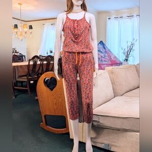 Chic Women's Red Patterned Jumpsuit